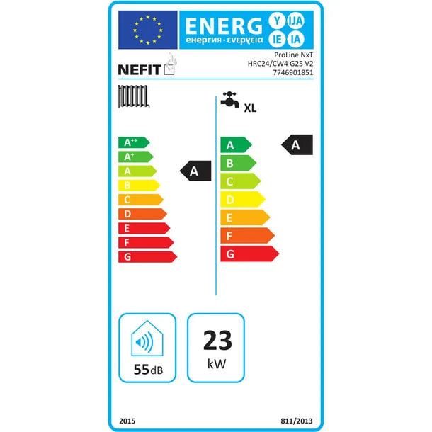 Nefit Proline NxT HRC 24 HR Combiketel 5,7 - 22,8 kW CW4 7746901851  Nergens goedkoper dan bij CVketel.nl en Gratis verzending door heel Nederland vanaf €150,- label | CVketel.nl